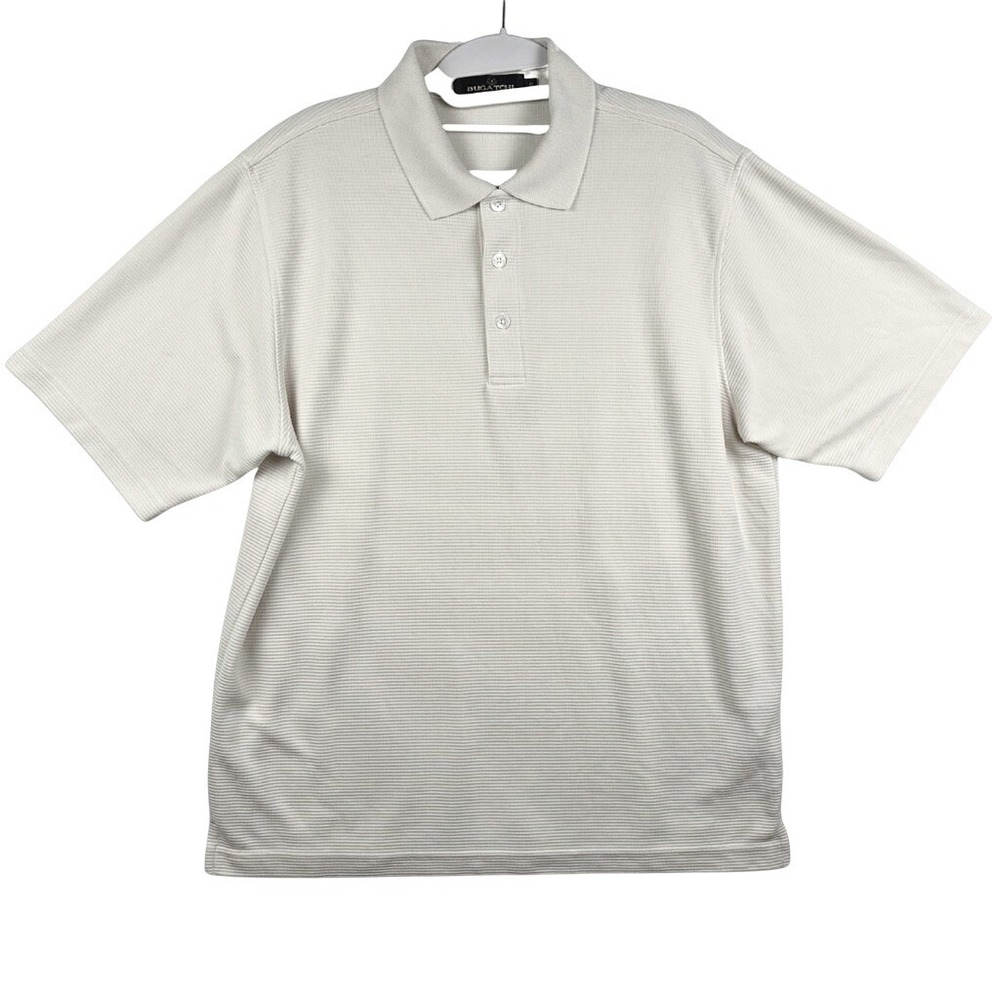 BUGATCHI Mens Polo Shirt Short Sleeve Textured Stripe Casual Golf Top Size S